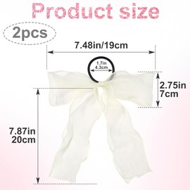 STSTR 2Pcs Large Bow Hair Ties, Beige Organza Ribbon Bow Hair Scrunchies for Women, Elegant Long Tail Bowknot Ponytail Holder French Hair Accessories for Wedding, Parties, Festivals