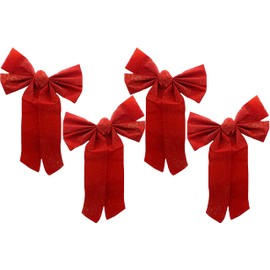 Black Duck Brand Christmas Holiday Red Velvet Glitter Decorative Bows - 11" x 16" (4 Bows)