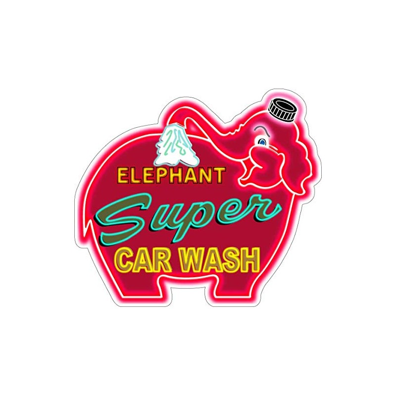 Elephant Super Car Wash Neon Stylized Plasma Cut Metal Sign