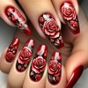 Valentines Press on Nails Long Coffin SWEKKE Red Fake Nails