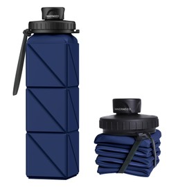 INNERNEED Collapsible Water Bottle, Reuseable BPA Free Silicone Foldable Water Bottles for Travel Gym Camping Hiking, 20.6 fl.oz, Portable, Food-Grade, Leak Proof (1 Pack, Dark Blue)