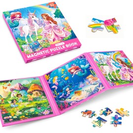 Mermaid Princess Magnetic Puzzles for Toddlers 3-5, 20-25-30 Pieces Travel Puzzles for Kids Ages 4-6, Car Airplane Road Trip Activities Toys for 3 4 5 6 Year Old Girls Birthday Gifts