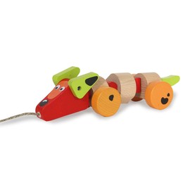 JAMARA Kidiwood 460705 Wooden Toy Pull Dachshund from 18 Months, Solid Wood Sycamore and Beech, Water-based Paints, Promotes Motor Skills and Sense of Touch, Pull Cord, Multicoloured