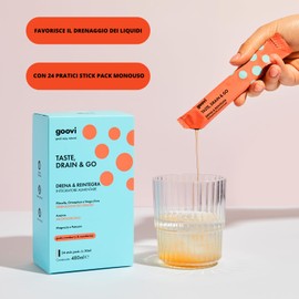 Goovi, Taste Drain & Go, Integratore Alimentare Drenante con Magnesio e Potassio, Favorisce il Microcircolo, con Estratti Vegetali di Ananas e Pilosella, Gusto Cranberry e Mandarino, 24 Stick