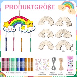12-Piece Rainbow Wind Chime Craft Set Children, Wooden Wind Chime Craft Craft Creative Sets Wooden Craft Sets for Children Craft Creative Sets for Rainbow Decoration Girls Boys Children's Birthday