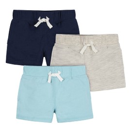 Gerber - Paquete de 3 Pantalones Cortos de Punto sin Cierre para bebés, Azul y Gris, 4 Años