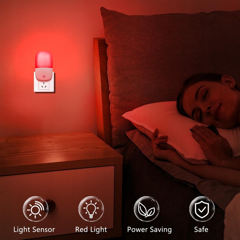 echosari LED Red Night Lights Plug into Wall, 2 Pack
