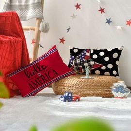 AVOIN colorlife Hello America Love Truck Heart Throw Pillow Covers, 12 x 20 Inch Polka Dots 4th of July Patriotic Independence Memorial Day Cushion Case for Sofa Couch Set of 4…