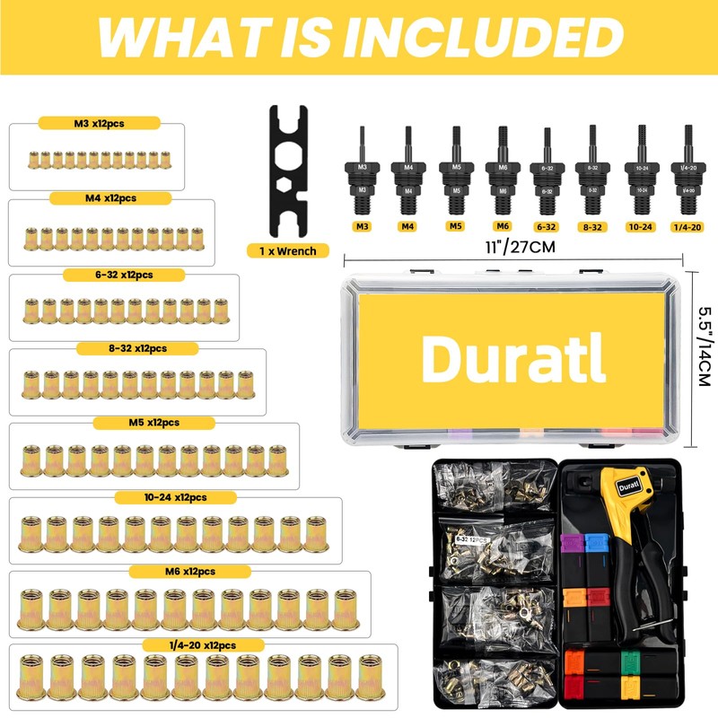 Duratl Rivet Nut Tool Kit, 8-Inch Hand Rivnut Tool for