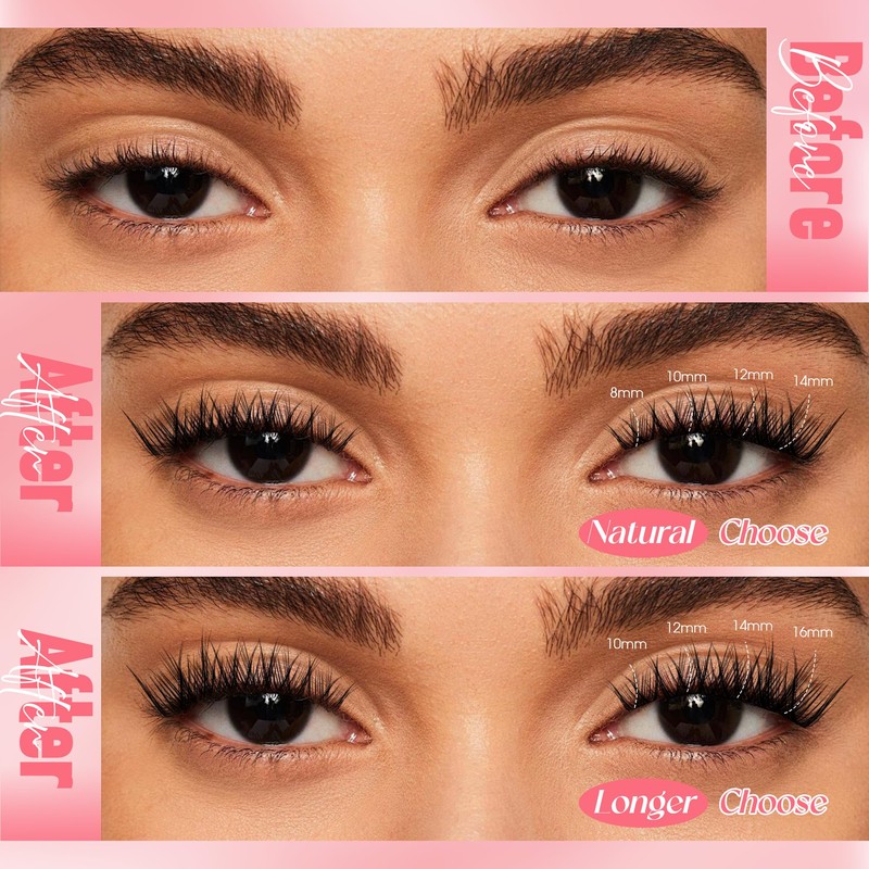 GEMERRY Cluster lashes, DIY Eyelash Extenisons 8-16mm D Curl Fluffy