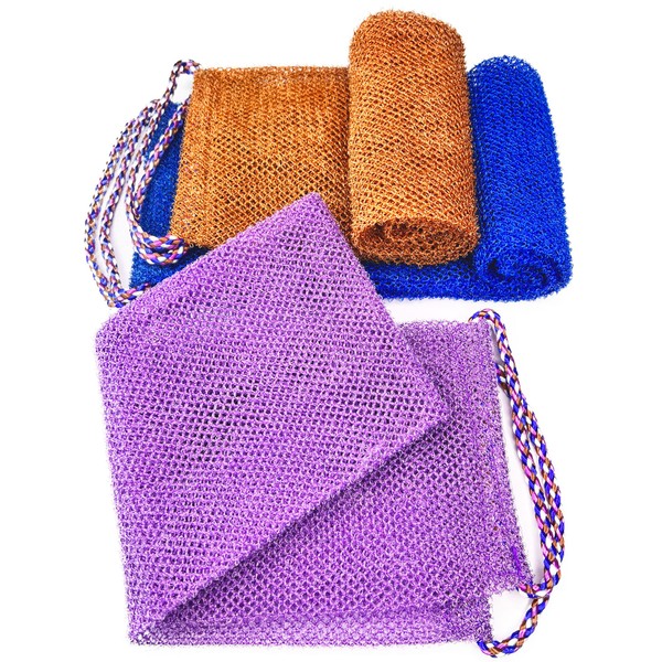 African Exfoliating Net, 3 Pieces Super Exfoliating Home Spa Weave Back Exfoliating Scrubber for Shower - Body Wash Cloths Deep Clean & Invigorate Your Skin - Double Sided Available