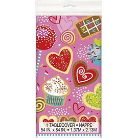 Unique Party 47843 - Plastic Sweet Valentines Tablecloth, 7ft x 4.5ft