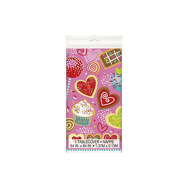 Unique Party 47843 - Plastic Sweet Valentines Tablecloth, 7ft x