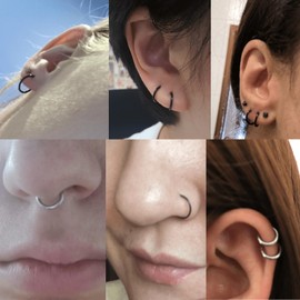 Lantine Black Hinged 18g Nose Rings Hoops 8mm Septum Ring Clicker Daith Rook Conch Cartilage Hoop Earrings Sleeper