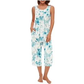 Celucke Women Summer Sleepwear Set, Soft Sleeveless Tank Top Comfortable Capri Pants Pajama Outfit Breathable Nightwear, Satin Pyjamas For Women, Pj Shorts Set, Ladies Comfort Lounge Wear