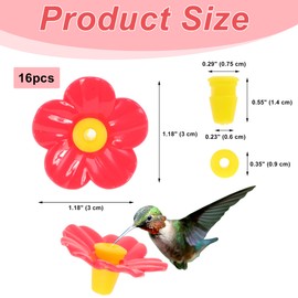 RENEWREVITAL Hummingbird Feeder Parts, Durable Hummingbird Feeder Replacement Flowers, Easy Installation, Red, 16 Pcs