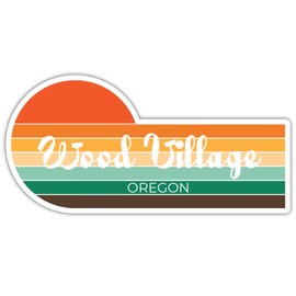 Wood Village Oregon 2 x 1.25 Inch Sticker Retro Vintage Sunset City 70s Aesthetic Design