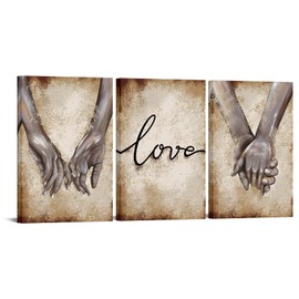 FuShvre 3 Piece Love Canvas Wall Art Hand in Hand Picture Painting Decorative Prints for Couple Lovers Bedroom Wall Decor Framed 16"x24" Each