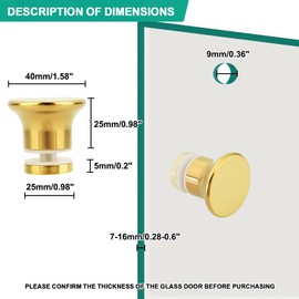 Alise Shower Door Handle, Sliding Shower Door Knob,Single Side Sliding Door Handle, Solid SUS304 Stainless Steel Knob, Hardware Replacement Parts Pull Handle for Glass Door, Brushed Gold