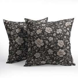 Spring Floral Block Print Pillow Covers 18x18 Inch Vintage Black Flowers Decorative Throw Pillow Covers Pack of 2 Neutral Floral Pillowcases Farmhouse Cushion Covers for Home Living Room Couch Sofa