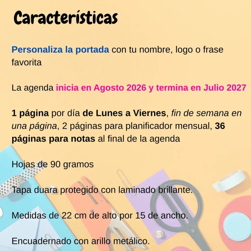 Agenda Escolar Diaria 2026 -2027 Personalizada Pasta Dura 10