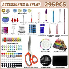 Sewing Kit for Adults,50 Color Thread Kit,295PCS Professional Sewing Supplies,Contains Thread,Ergonomic Scissors,Needles and More,Mini Sewing Kit for Beginners,Travel,Home,School and DIY Gift