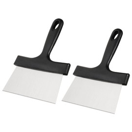 SHANGPEIXUAN Grill Scraper 2 Pack Stainless Steel Griddle Scraper with 5" Plastic Handle Versatile Food Scraper Tool for Flat Top Teppanyaki BBQ Blackstone Griddle Accessories…