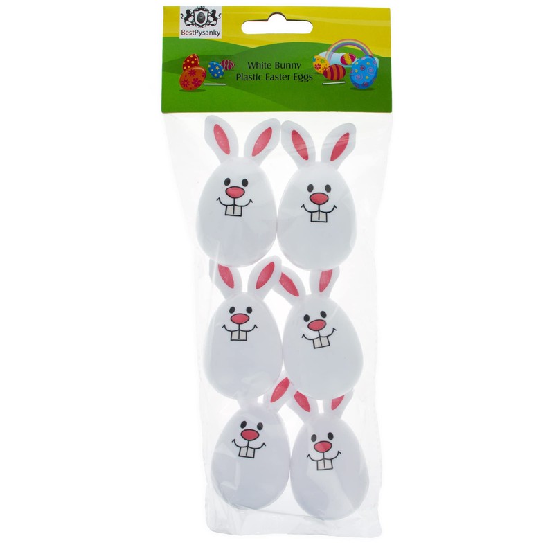 Whimsical Easter Delight: Set of 6 White Smiling Bunny Plastic