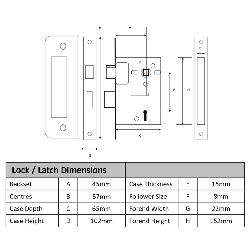 HANDLEZONE® 65mm (2 1/2 inch) Silver Nickel 3 Lever Mortice