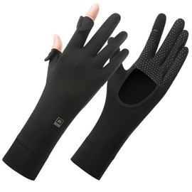 Famimor Women's UV Protection Gloves, New Long Edition, Patent Palm Opening Design, 2 Finger Out, Smartphone Compatible, UPF 50+, Summer, Cool, Anti-Slip, Sunscreen Gloves, Moisturizing, Rough Hands