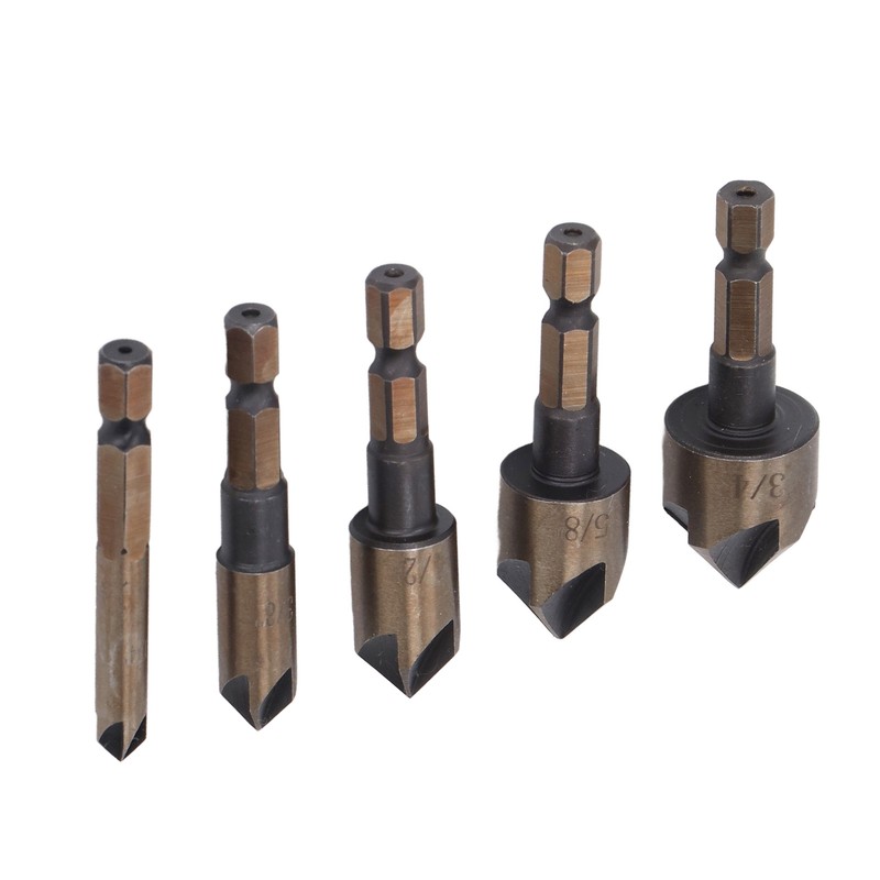 5 Pcs Countersink Drill Bit 1/4in 3/8in 1/2in 5/8in 3/4in
