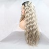 Xiweiya Long Platinum Blonde Curly Wig with Black Root Synthetic