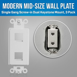 Jonard Tools K-M2/3 Single Gang Screw-in Dual Keystone Mount, 3 Pack- for Voice, Data, Audio, and Video Inserts, Holds 2 Keystone Inserts, Fits Standard Decorator Openings