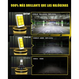 ANYTOP H13 9008 LED Faros Dos Colores,Luz Alta 6500K Blanca y Luz Baja 3000K Amarilla, Kits de Conversión Delanteros para Carros,32000LM 900% Brillo,Plug and Play 2 Unidades