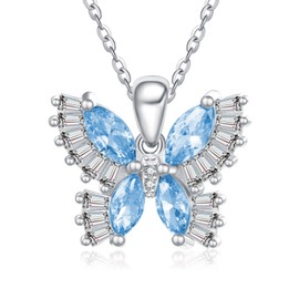 March Birthstone Jewelry Aquamarine Butterfly Necklaces for Women Sterling Silver Butterfly Pendant Necklaces Dainty Gifts for Women Teenager