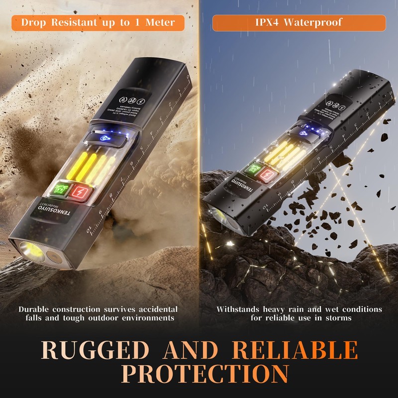 TENKOSUIYO Rechargeable Flat Flashlight 680 Lumens Magnetic Clip On Hands
