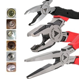 VAMPLIERS 3-Piece Screw Extractor Pliers Set. 8" Linesman, 7.5" Long Nose, and 5" Mini Screw Remover Plier. Made in Japan. High Carbon Steel Stripped Screw Removal Tools