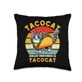 Retro Tacocat Spelled Backwards Is Taco Cat Men Women Kids Throw Pillow