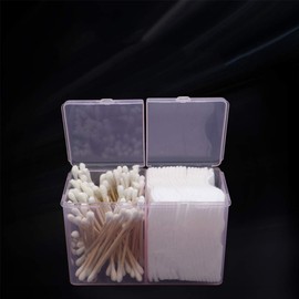 Frcolor Cotton Case, Cotton Stick Box with Lid, Cotton Swab Holder, Cosmetics Case, Plastic, Transparent, Cotton Box, Small Storage, Set of 2 (Pink)
