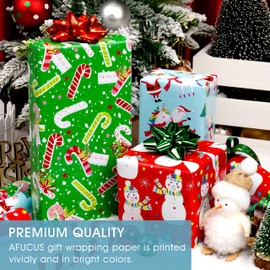 Afucus Christmas Wrapping Paper, Unicorn and Santa Claus, Snowman, Candy Cane Themed Gift Wrap Paper, Cute Mini Rolls for Christmas, Party (17 Inch X 120 Inch)