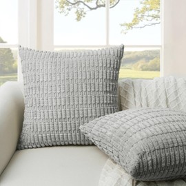 Softalker Throw Pillow Covers 18x18 Inch, Set of 2, Corduroy Soft Striped Farmhouse Boho Pillow Cover, Modern Decorative Cushion Pillow Case for Couch Sofa Bedroom Living Room(Grey)