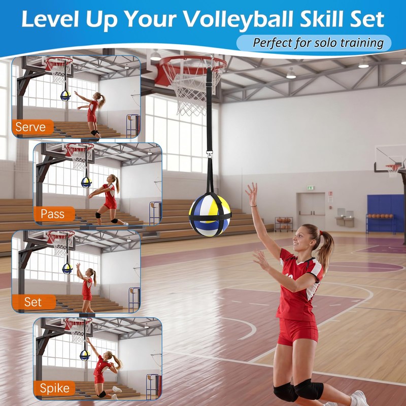 Volleyball Solo Spike Hanging Trainer, Adjustable & Hand-Safe Design