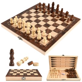 Wooden Chess Game, Chess Lady Backgammon 3 in 1 Chess Board High Quality Foldable Travel Chess Chess Board Set Portable with Chess Pieces for Children Adults Indoor Outdoor Travel