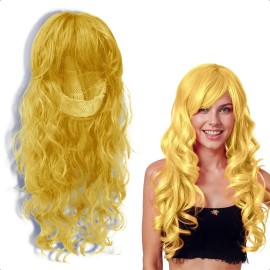 Peluca de Fantasía Rizos de Tamaño Largo para Eventos Bodas y Fiestas Pelo/Cabello Artificial Chino Estilo Hondulado de Color Amarillo Tipo Fantasía G