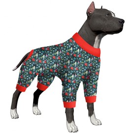 LovinPet Dog Sweatshirts for Large Dogs - Lightweight Stretchy Fabric, Dark Green Dinosaur Print, Sun Protection, Pet Anxiety Relief Shirt, Easy Wearing Dog Onesie, Dog Costume for Parties,3XL