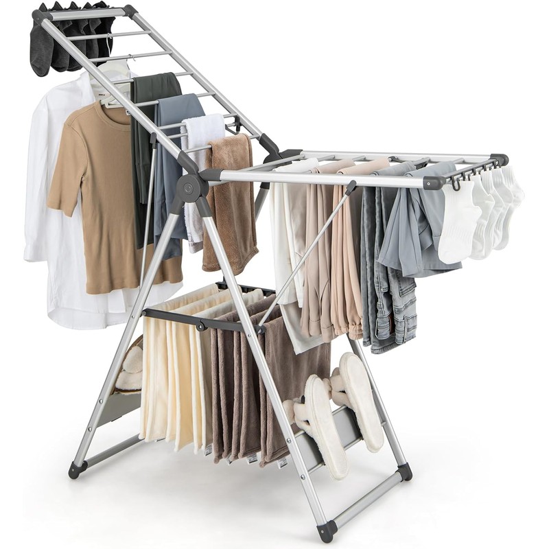 Nightcore Foldable Clothes Drying Rack, 2-Level Large Collapsible Laundry Drying