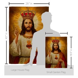 Breeze Decor Sacred Heart Jesus with Crown Burlap Garden House Flag-Kit Religious Faith Hope Grace Peace Dove Christian Religion Easter Decoration Banner Small Yard Gift Double-Sided, Made in USA