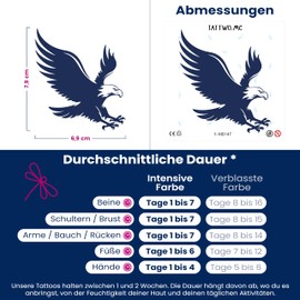 Tattwo.me 2 Week Waterproof Temporary Plant Tattoos - Eagle - EU Compliance - Vegetable Ink - Tattoo Pad Size: 9 x 9 cm (M0147)