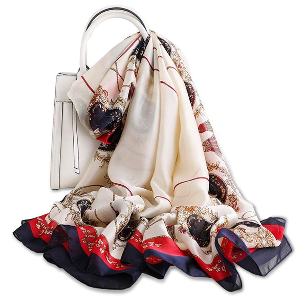 LumiSyne Silk Scarf Women's Vintage Printed Neckerchief Fashion Elegant Style
