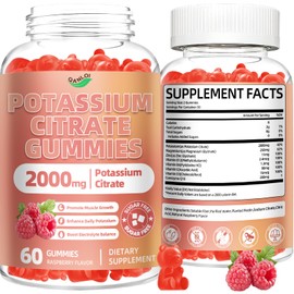 QANLOI Potassium Citrate 2000mg, Potassium Gummies for Adults-Boost Muscle Growth & Immune Support - 60 Count Raspberry Flavor